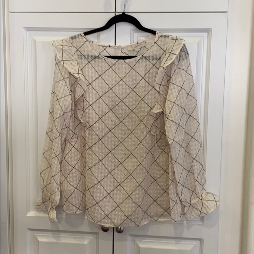 LOFT Plaid Ruffle Blouse